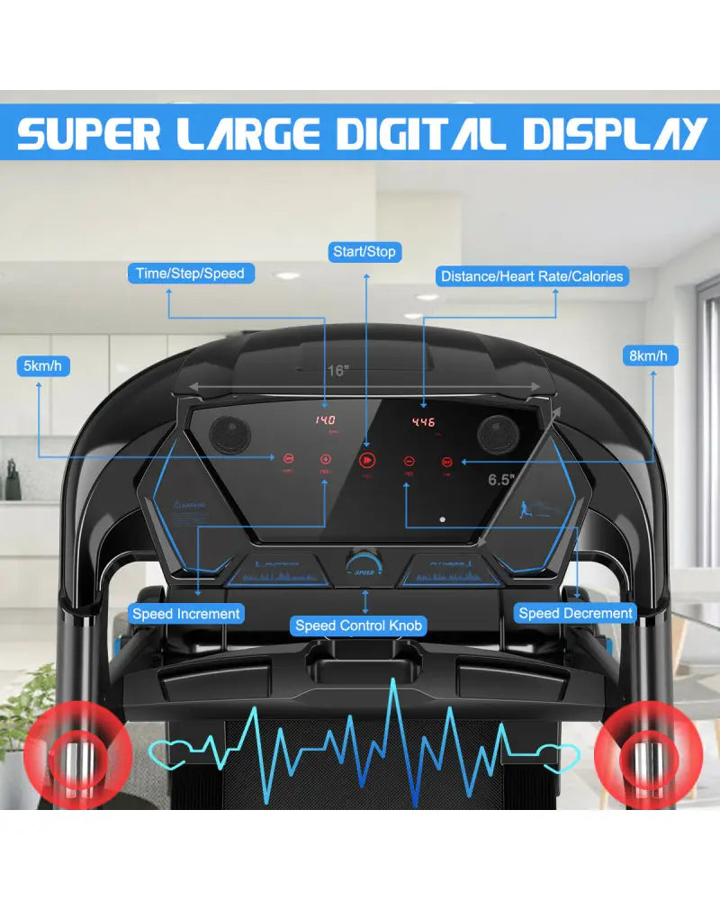 2.25HP Folding Treadmill Running Jogging Machine with APP heart rate bluetooth - Black - Treadmills