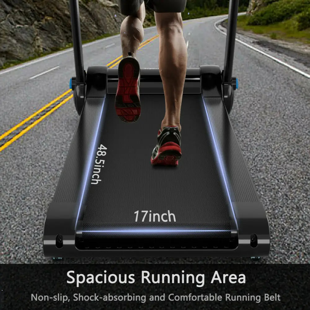 2.25HP Folding Treadmill Running Jogging Machine with APP heart rate bluetooth - Black - Treadmills