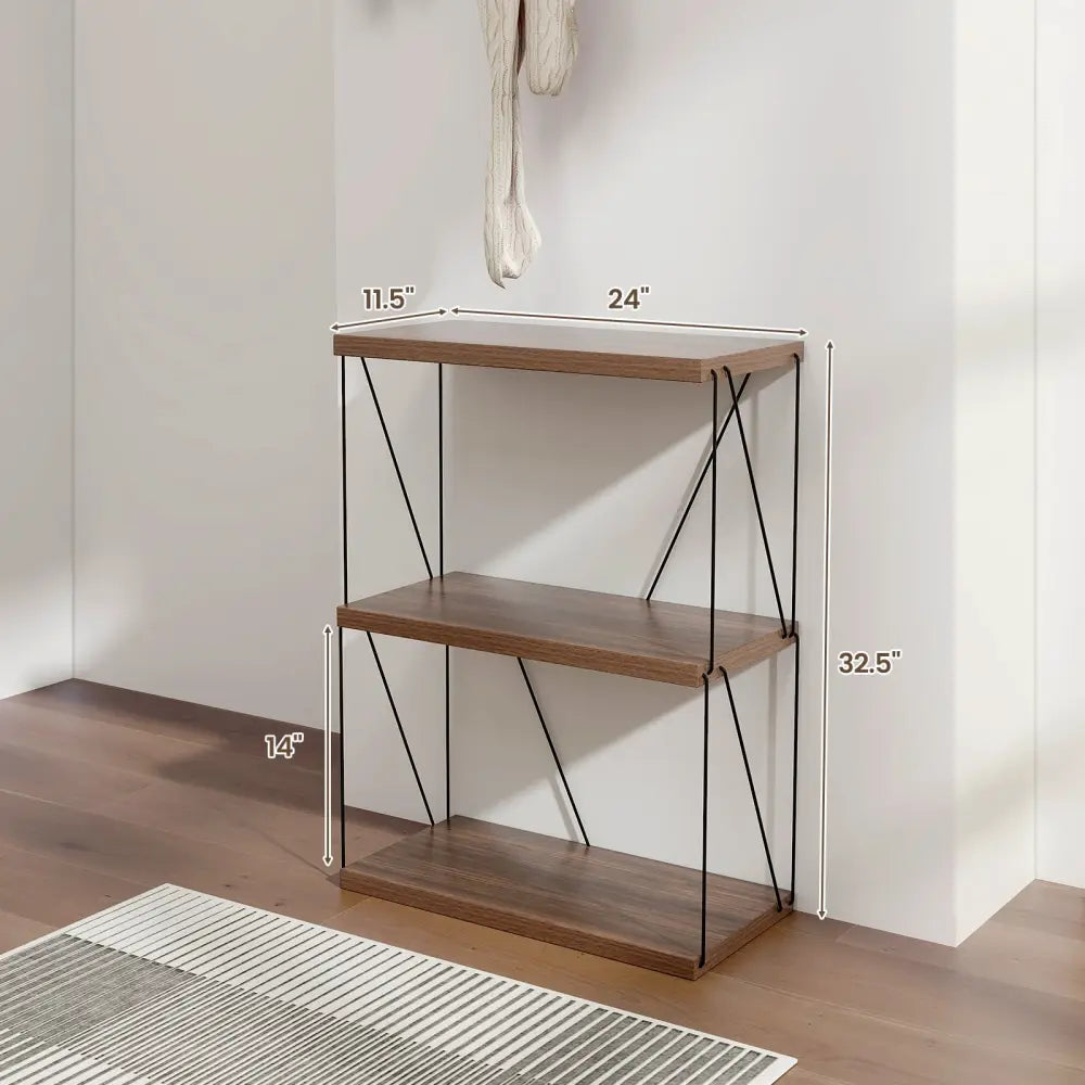 2/3/4/5-Tier Multipurpose Display Rack with Metal Frame-3-Tier - Walnut - Bookcases
