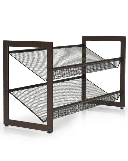2/3/4 Tiers Flat and Slant Metal Shoe Rack for Entryway Hallway-2-Tier - Brown - Shoe Racks & Storage Benches