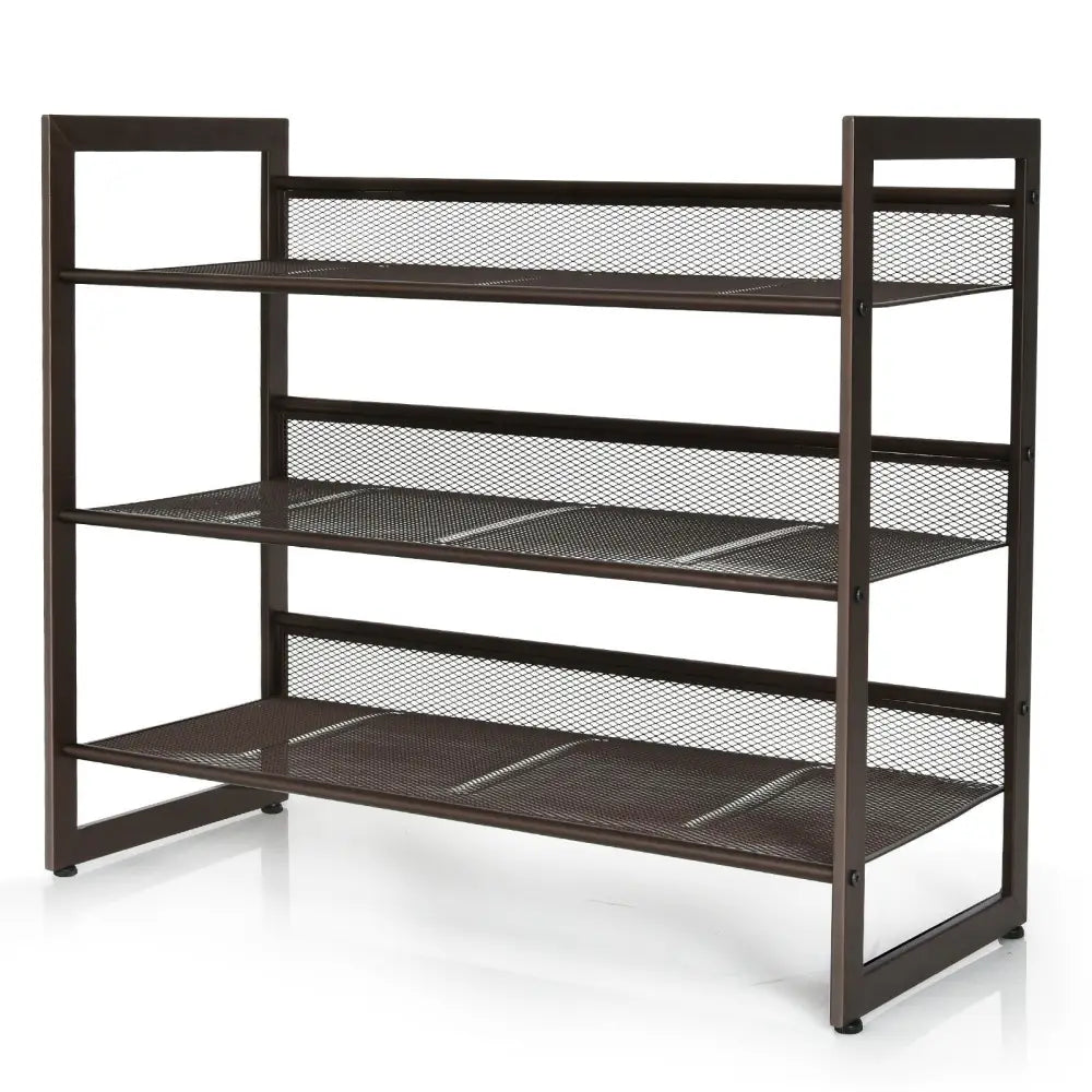 2/3/4 Tiers Flat and Slant Metal Shoe Rack for Entryway Hallway-3-Tier - Brown - Shoe Racks & Storage Benches