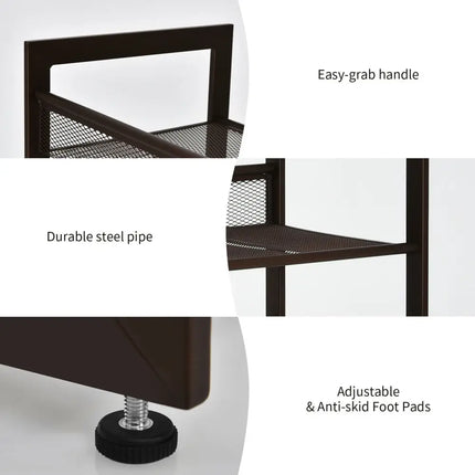 2/3/4 Tiers Flat and Slant Metal Shoe Rack for Entryway Hallway-3-Tier - Brown - Shoe Racks & Storage Benches