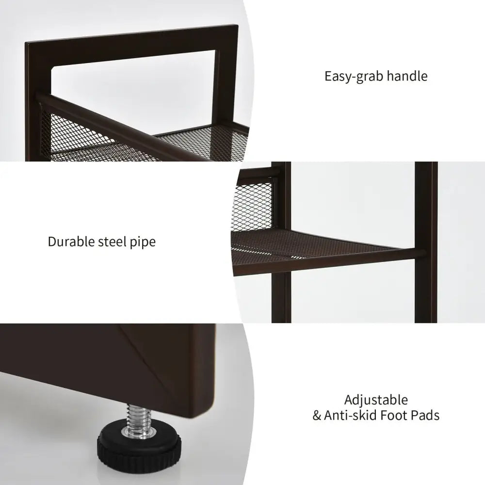 2/3/4 Tiers Flat and Slant Metal Shoe Rack for Entryway Hallway-3-Tier - Brown - Shoe Racks & Storage Benches