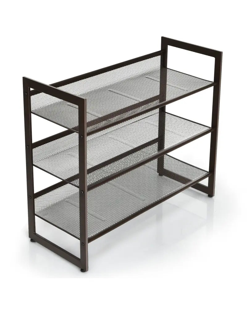 2/3/4 Tiers Flat and Slant Metal Shoe Rack for Entryway Hallway-3-Tier - Brown - Shoe Racks & Storage Benches