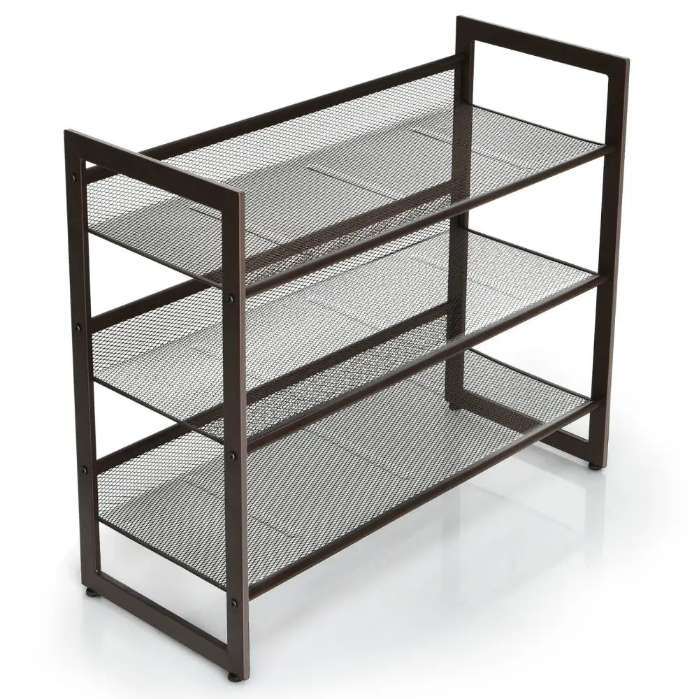 2/3/4 Tiers Flat and Slant Metal Shoe Rack for Entryway Hallway-3-Tier - Brown - Shoe Racks & Storage Benches
