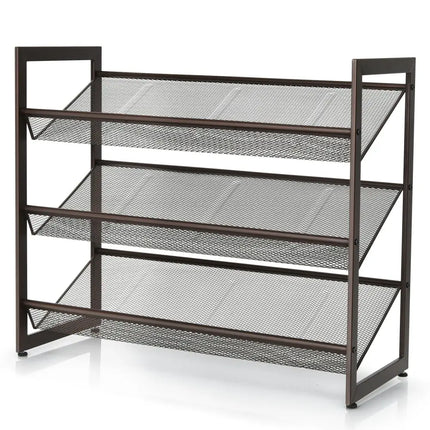 2/3/4 Tiers Flat and Slant Metal Shoe Rack for Entryway Hallway-3-Tier - Brown - Shoe Racks & Storage Benches