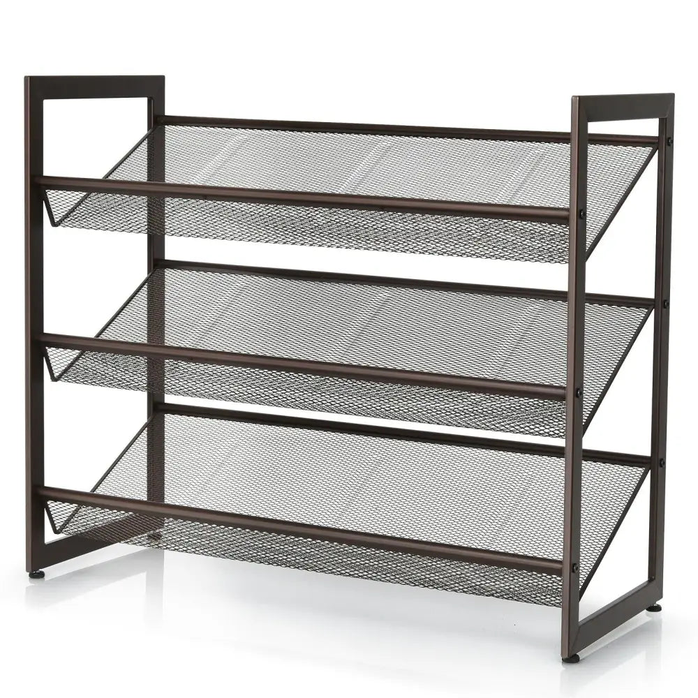 2/3/4 Tiers Flat and Slant Metal Shoe Rack for Entryway Hallway-3-Tier - Brown - Shoe Racks & Storage Benches