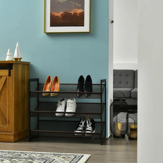 2/3/4 Tiers Flat and Slant Metal Shoe Rack for Entryway Hallway-3-Tier - Brown - Shoe Racks & Storage Benches
