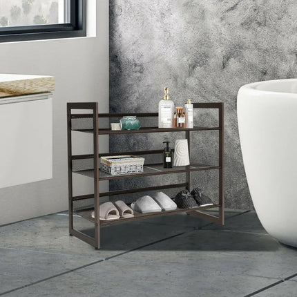 2/3/4 Tiers Flat and Slant Metal Shoe Rack for Entryway Hallway-3-Tier - Brown - Shoe Racks & Storage Benches
