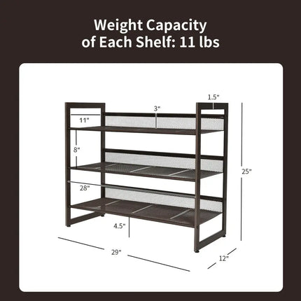 2/3/4 Tiers Flat and Slant Metal Shoe Rack for Entryway Hallway-3-Tier - Brown - Shoe Racks & Storage Benches