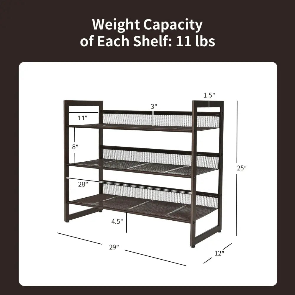 2/3/4 Tiers Flat and Slant Metal Shoe Rack for Entryway Hallway-3-Tier - Brown - Shoe Racks & Storage Benches