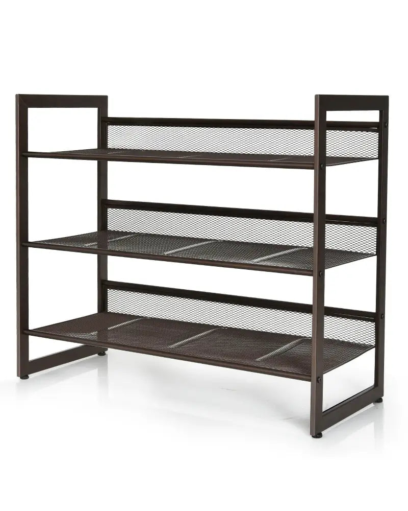 2/3/4 Tiers Flat and Slant Metal Shoe Rack for Entryway Hallway-3-Tier - Brown - Shoe Racks & Storage Benches