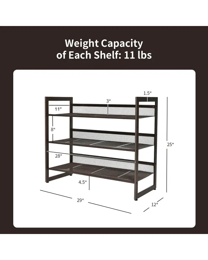2/3/4 Tiers Flat and Slant Metal Shoe Rack for Entryway Hallway-3-Tier - Brown - Shoe Racks & Storage Benches