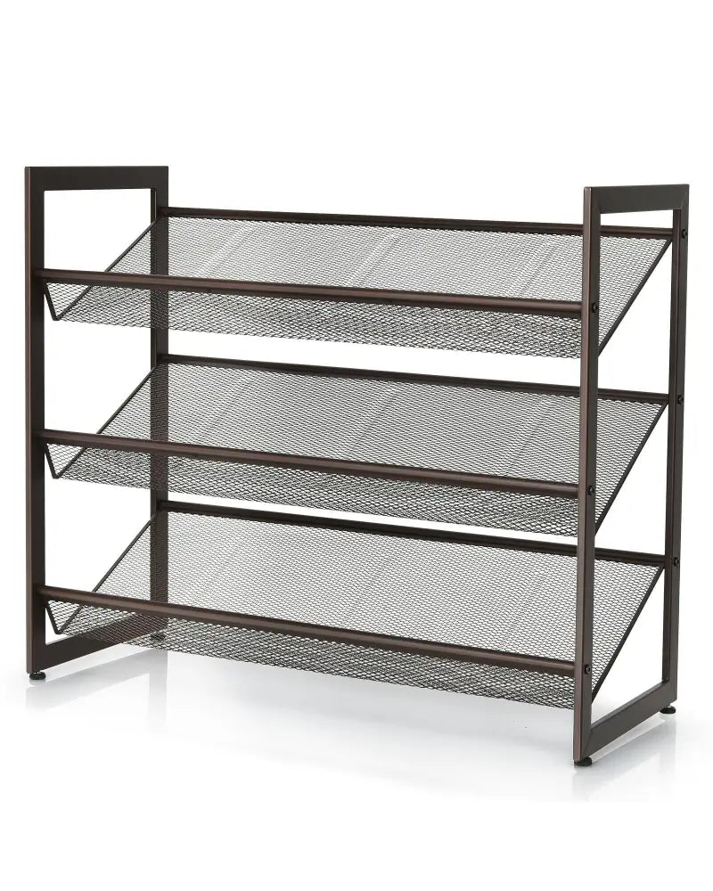 2/3/4 Tiers Flat and Slant Metal Shoe Rack for Entryway Hallway-3-Tier - Brown - Shoe Racks & Storage Benches