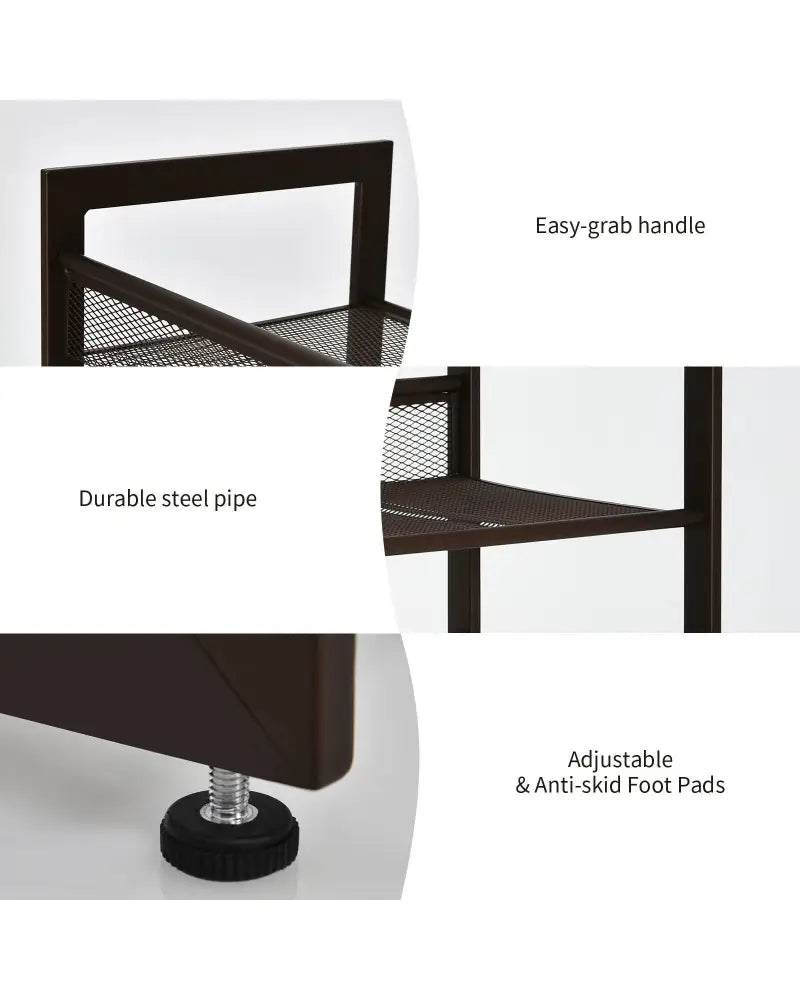 2/3/4 Tiers Flat and Slant Metal Shoe Rack for Entryway Hallway-3-Tier - Brown - Shoe Racks & Storage Benches