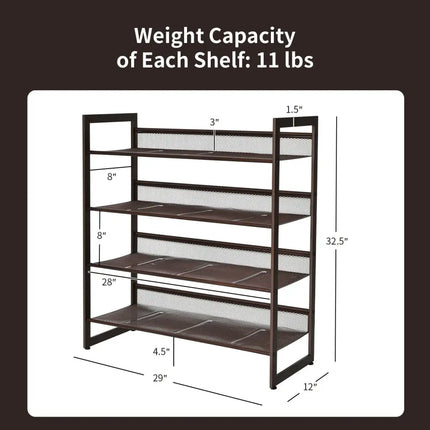 2/3/4 Tiers Flat and Slant Metal Shoe Rack for Entryway Hallway-4-Tier - Brown - Shoe Racks & Storage Benches