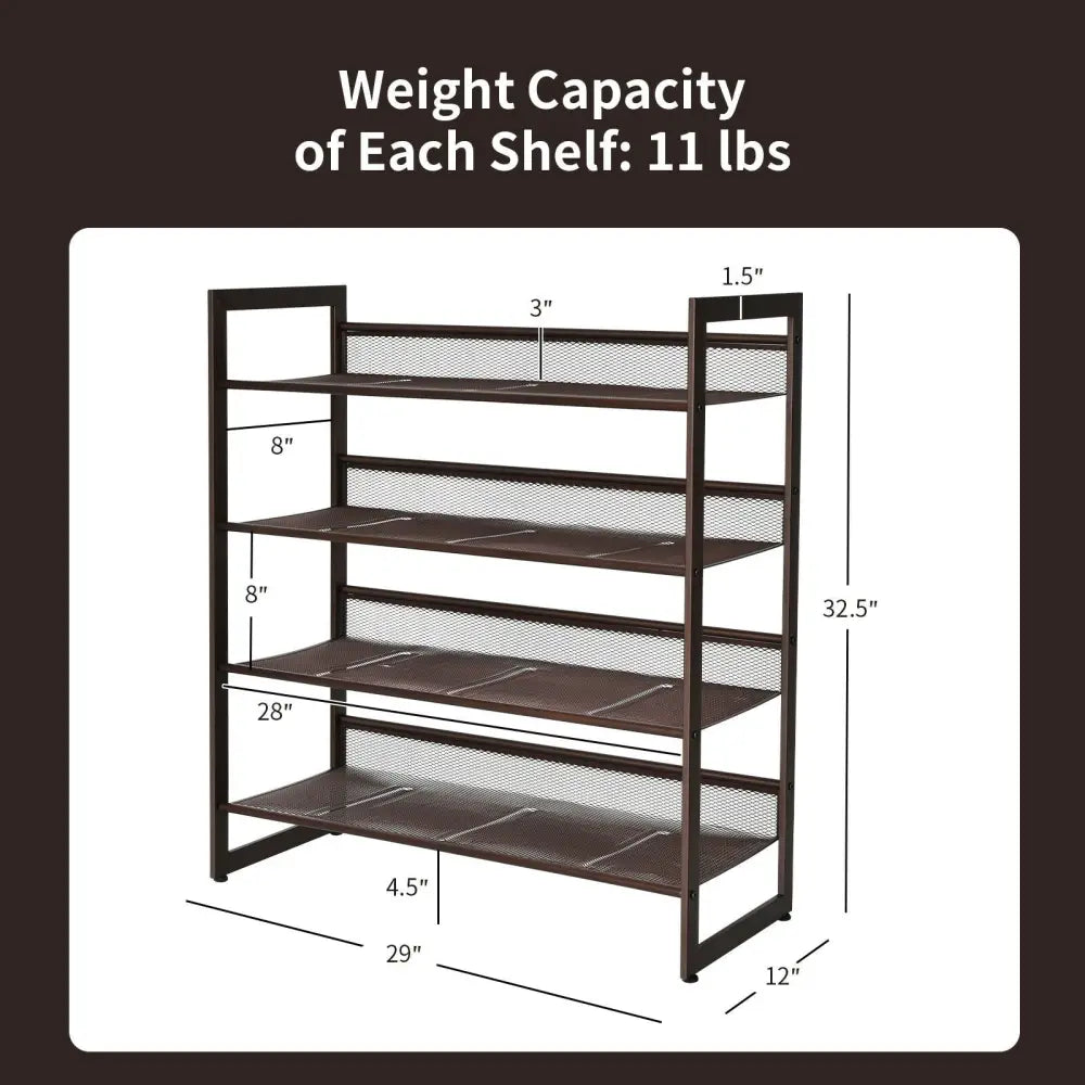 2/3/4 Tiers Flat and Slant Metal Shoe Rack for Entryway Hallway-4-Tier - Brown - Shoe Racks & Storage Benches