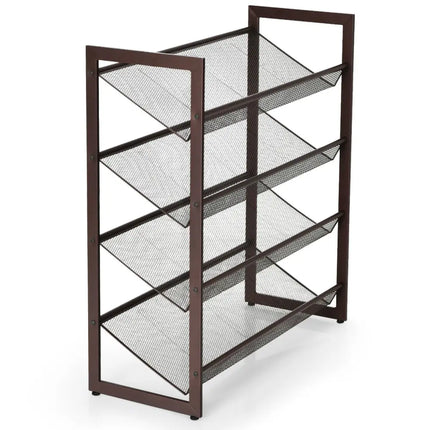 2/3/4 Tiers Flat and Slant Metal Shoe Rack for Entryway Hallway-4-Tier - Brown - Shoe Racks & Storage Benches