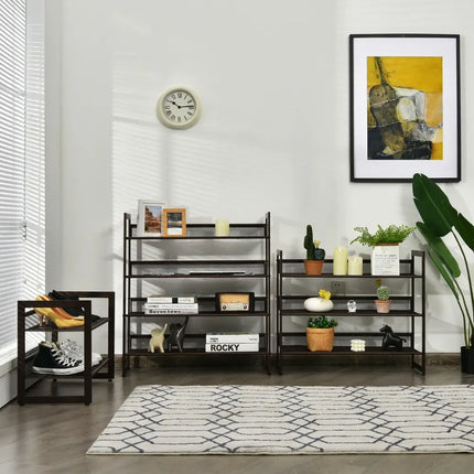 2/3/4 Tiers Flat and Slant Metal Shoe Rack for Entryway Hallway-4-Tier - Brown - Shoe Racks & Storage Benches
