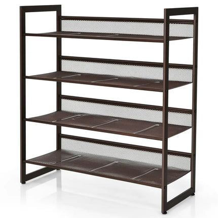 2/3/4 Tiers Flat and Slant Metal Shoe Rack for Entryway Hallway-4-Tier - Brown - Shoe Racks & Storage Benches