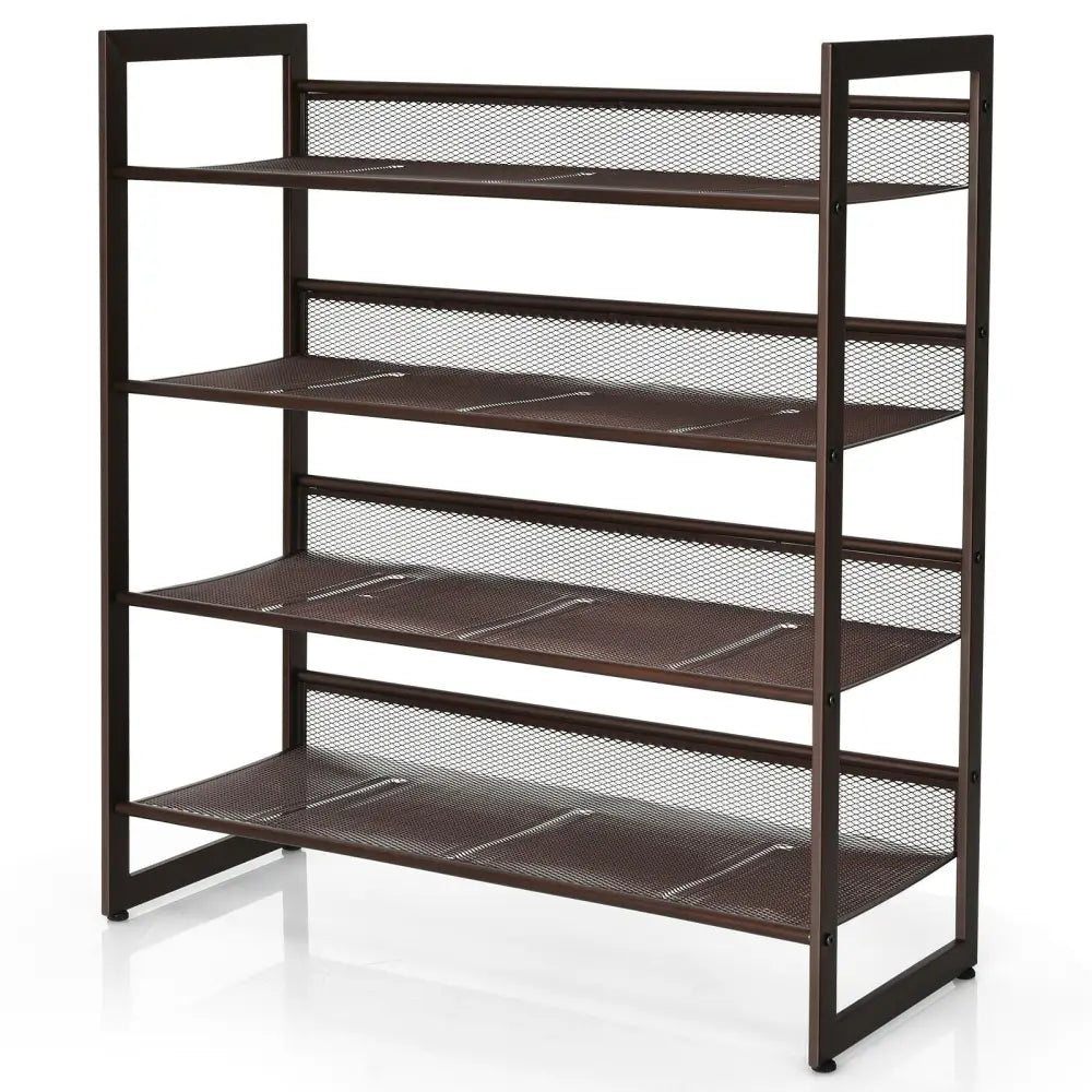 2/3/4 Tiers Flat and Slant Metal Shoe Rack for Entryway Hallway-4-Tier - Brown - Shoe Racks & Storage Benches