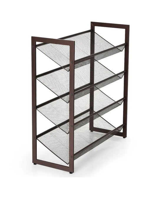 2/3/4 Tiers Flat and Slant Metal Shoe Rack for Entryway Hallway-4-Tier - Brown - Shoe Racks & Storage Benches