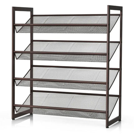 2/3/4 Tiers Flat and Slant Metal Shoe Rack for Entryway Hallway-4-Tier - Brown - Shoe Racks & Storage Benches