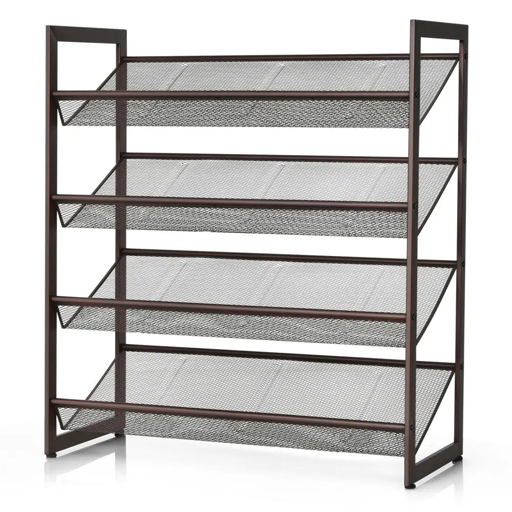 2/3/4 Tiers Flat and Slant Metal Shoe Rack for Entryway Hallway-4-Tier - Brown - Shoe Racks & Storage Benches