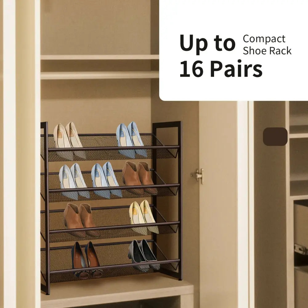 2/3/4 Tiers Flat and Slant Metal Shoe Rack for Entryway Hallway-4-Tier - Brown - Shoe Racks & Storage Benches