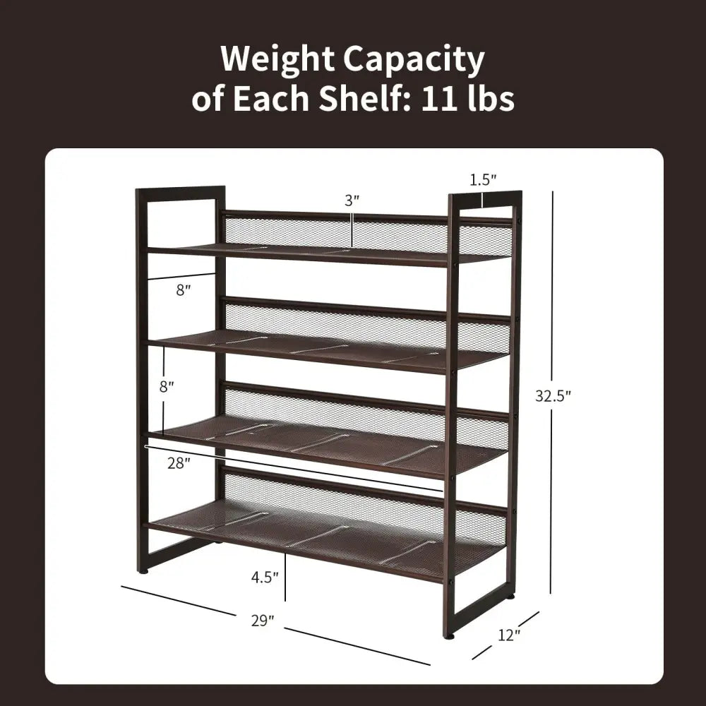 2/3/4 Tiers Flat and Slant Metal Shoe Rack for Entryway Hallway-4-Tier - Brown - Shoe Racks & Storage Benches