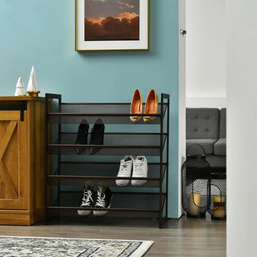2/3/4 Tiers Flat and Slant Metal Shoe Rack for Entryway Hallway-4-Tier - Brown - Shoe Racks & Storage Benches