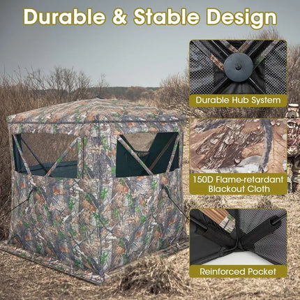 2-3 Person Hunting Blind Portable Pop Up Ground Tent with Carry Bag and Storage Pocket - Multicolor - Tents