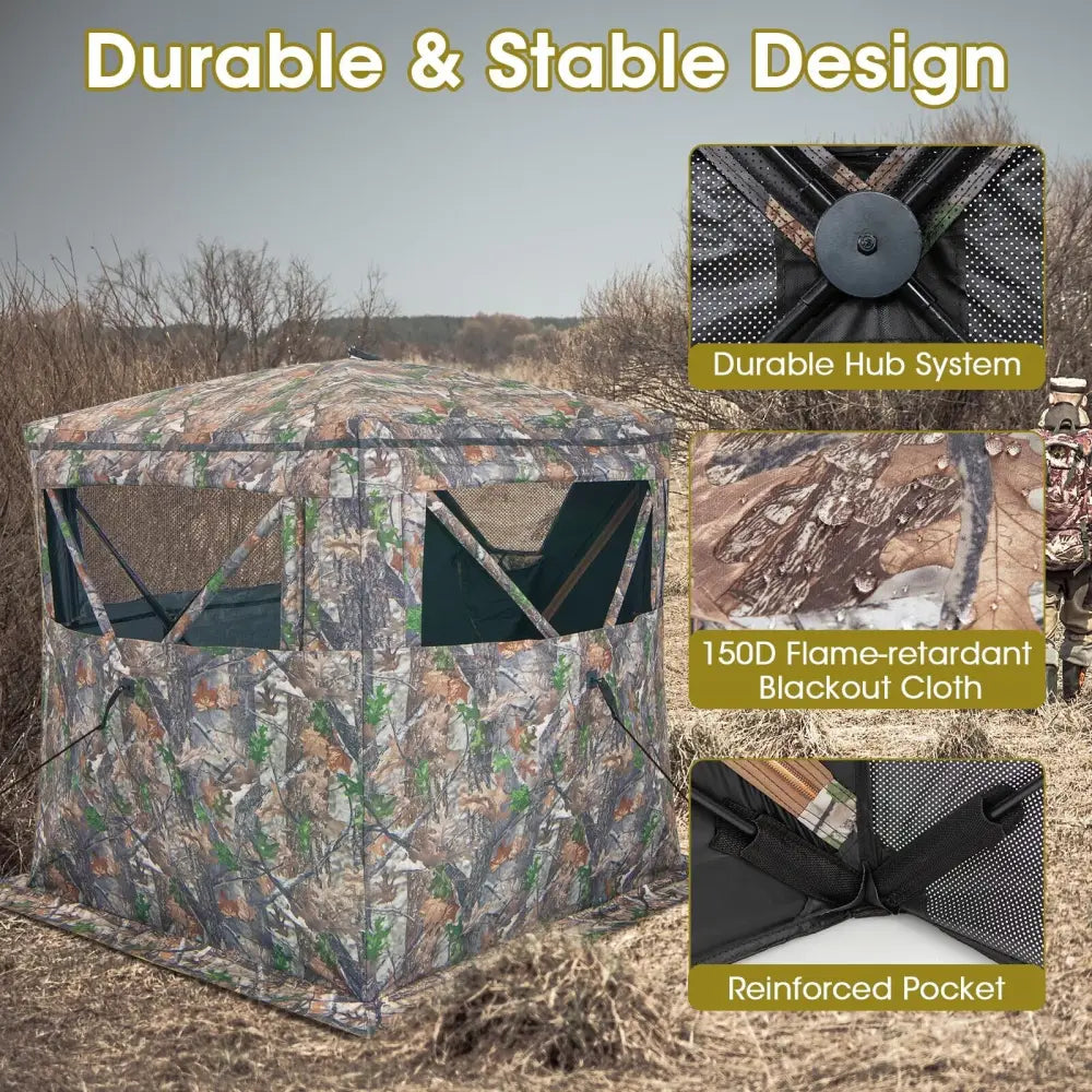 2-3 Person Hunting Blind Portable Pop Up Ground Tent with Carry Bag and Storage Pocket - Multicolor - Tents