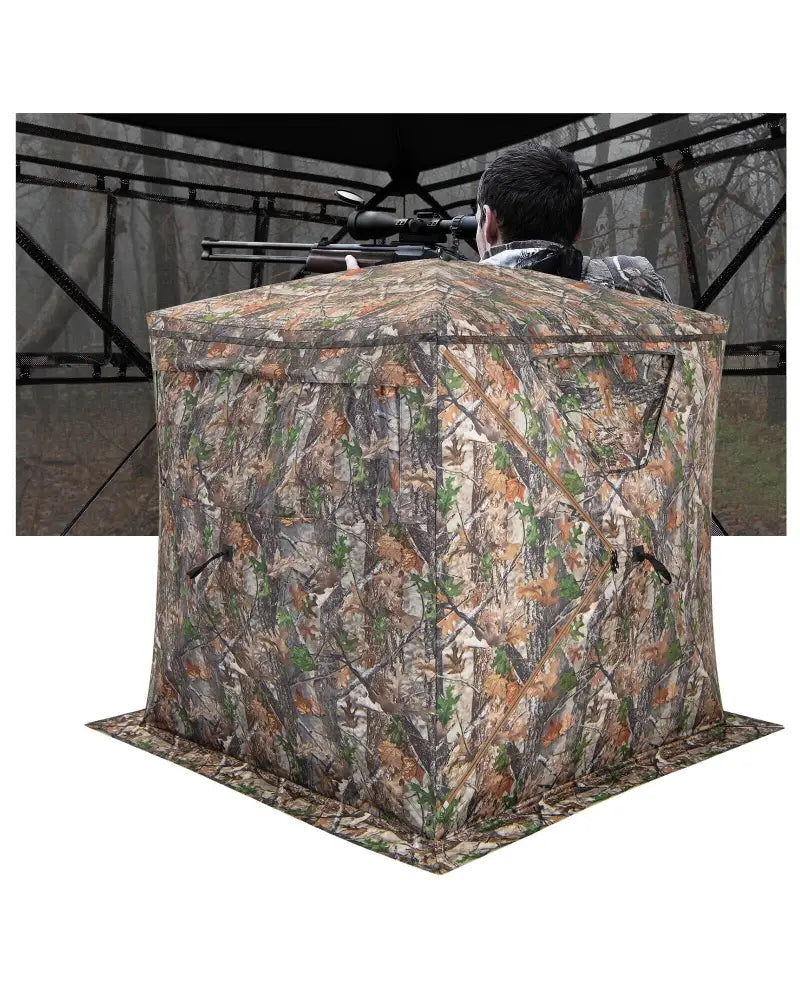 2-3 Person Hunting Blind Portable Pop Up Ground Tent with Carry Bag and Storage Pocket - Multicolor - Tents
