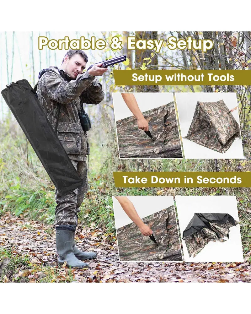 2-3 Person Hunting Blind Portable Pop Up Ground Tent with Carry Bag and Storage Pocket - Multicolor - Tents