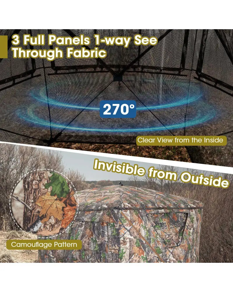 2-3 Person Hunting Blind Portable Pop Up Ground Tent with Carry Bag and Storage Pocket - Multicolor - Tents