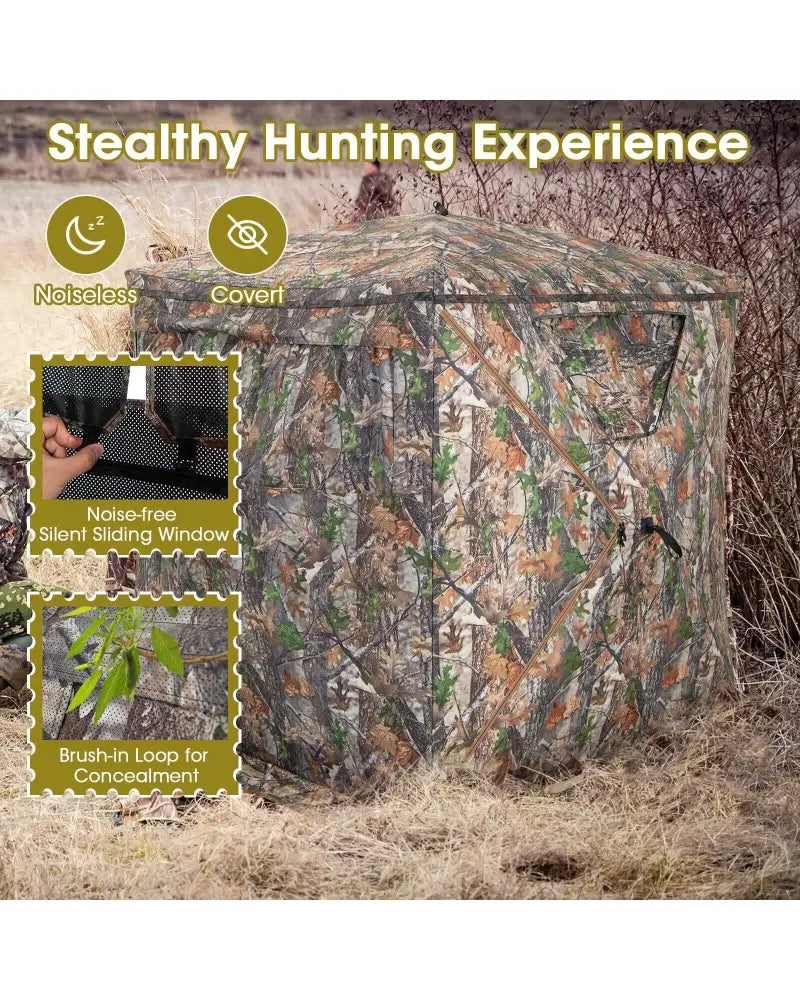 2-3 Person Hunting Blind Portable Pop Up Ground Tent with Carry Bag and Storage Pocket - Multicolor - Tents