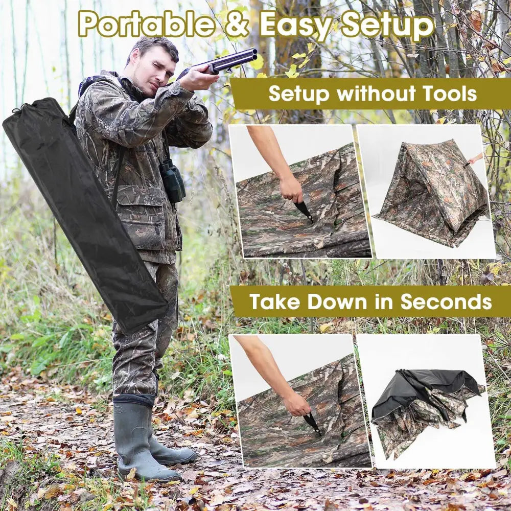 2-3 Person Hunting Blind Portable Pop Up Ground Tent with Carry Bag and Storage Pocket - Multicolor - Tents