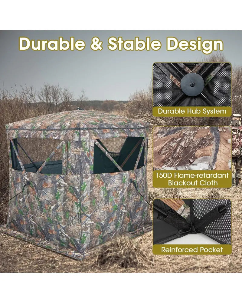 2-3 Person Hunting Blind Portable Pop Up Ground Tent with Carry Bag and Storage Pocket - Multicolor - Tents