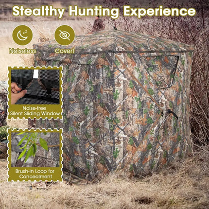 2-3 Person Hunting Blind Portable Pop Up Ground Tent with Carry Bag and Storage Pocket - Multicolor - Tents