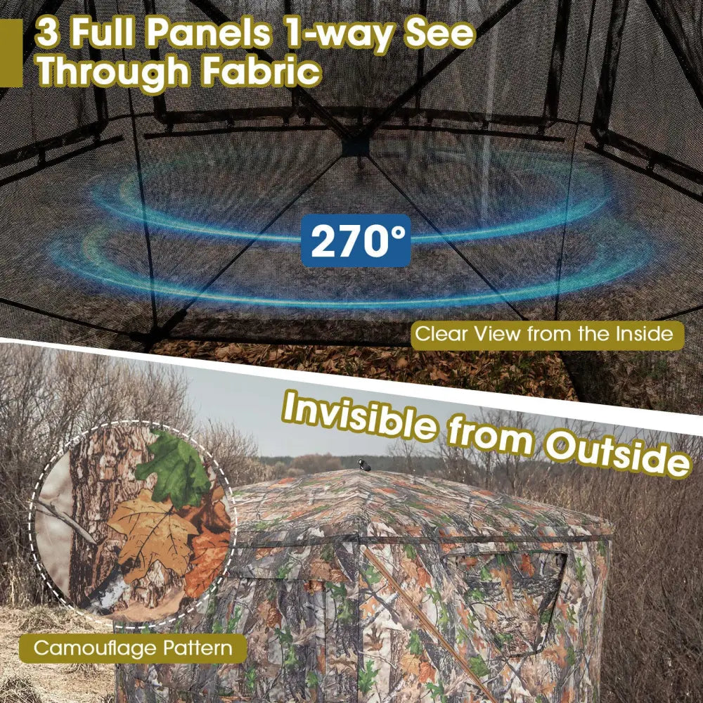 2-3 Person Hunting Blind Portable Pop Up Ground Tent with Carry Bag and Storage Pocket - Multicolor - Tents