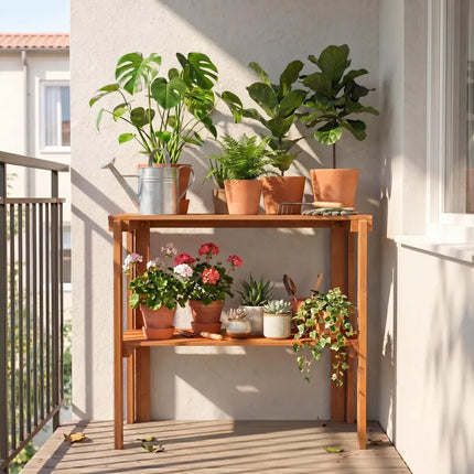 2/3-Tier Folding Wooden Storage Shelves for Entryway and Garden-2-Tier - Plant Stands