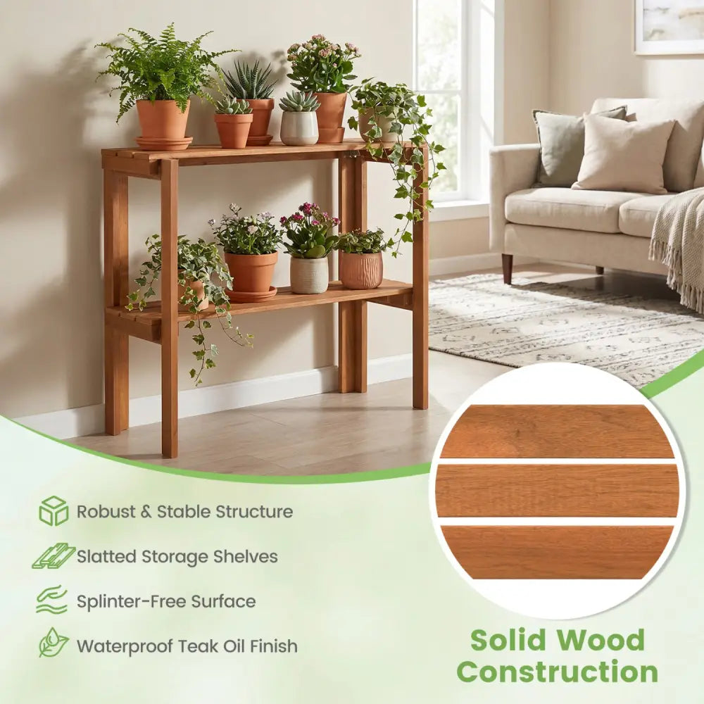 2/3-Tier Folding Wooden Storage Shelves for Entryway and Garden-2-Tier - Plant Stands