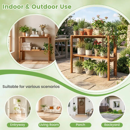 2/3-Tier Folding Wooden Storage Shelves for Entryway and Garden-2-Tier - Plant Stands