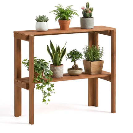 2/3-Tier Folding Wooden Storage Shelves for Entryway and Garden-2-Tier - Plant Stands
