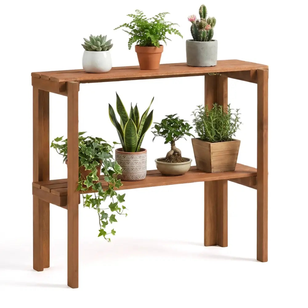 2/3-Tier Folding Wooden Storage Shelves for Entryway and Garden-2-Tier - Plant Stands