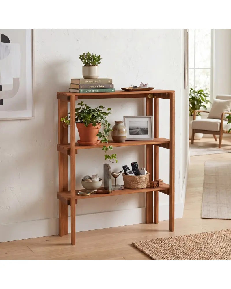 2/3-Tier Folding Wooden Storage Shelves for Entryway and Garden-3-Tier - Plant Stands