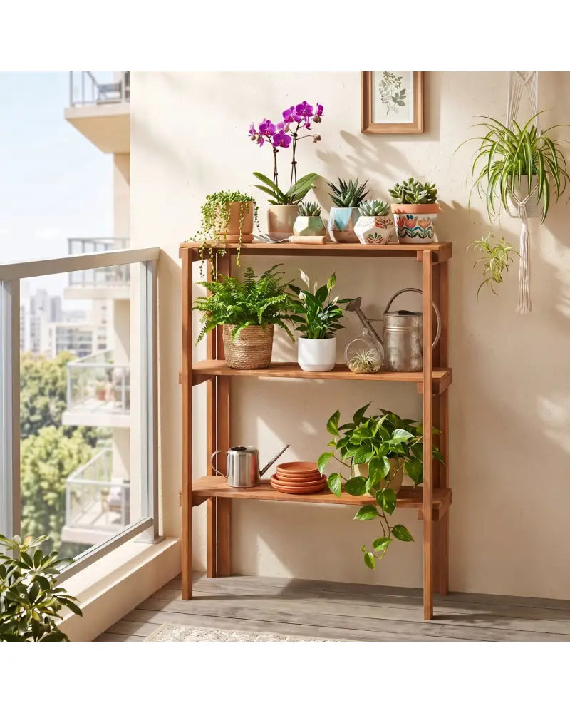 2/3-Tier Folding Wooden Storage Shelves for Entryway and Garden-3-Tier - Plant Stands