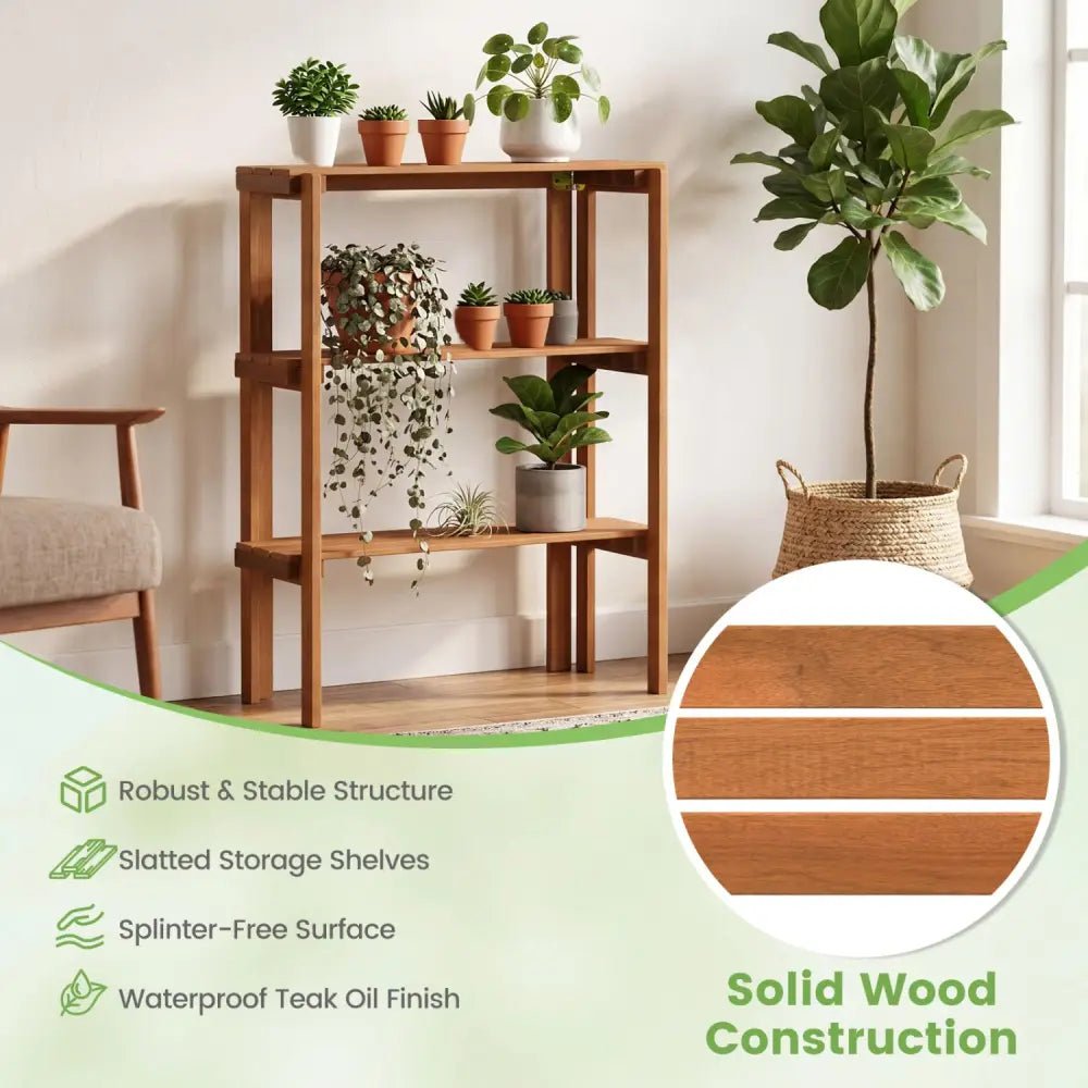 2/3-Tier Folding Wooden Storage Shelves for Entryway and Garden-3-Tier - Plant Stands