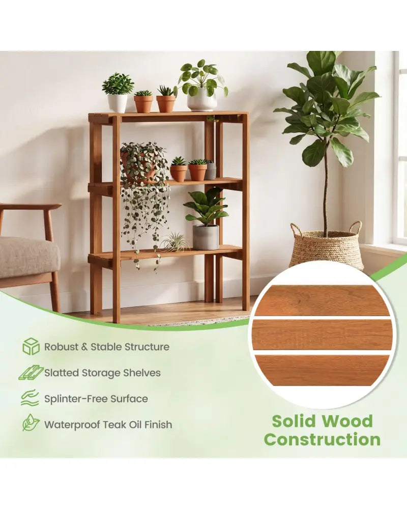 2/3-Tier Folding Wooden Storage Shelves for Entryway and Garden-3-Tier - Plant Stands